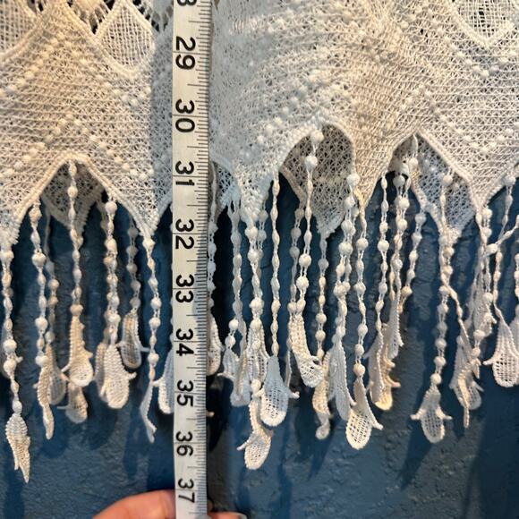 Boho Fairy Fringe Embroidered Indigo Soul White Crochet trim tunic Size Small - Picture 7 of 7